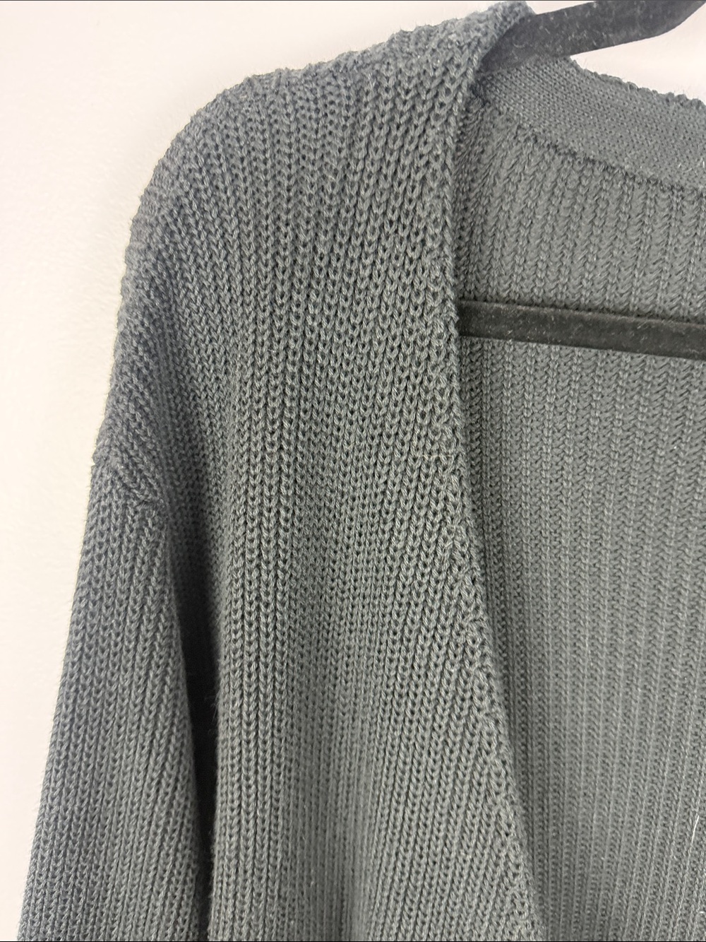 ICHI Ihbasil Cotton Blend Charcoal Grey Knit Wrap Cardigan Sweater Size L - Picture 6 of 12